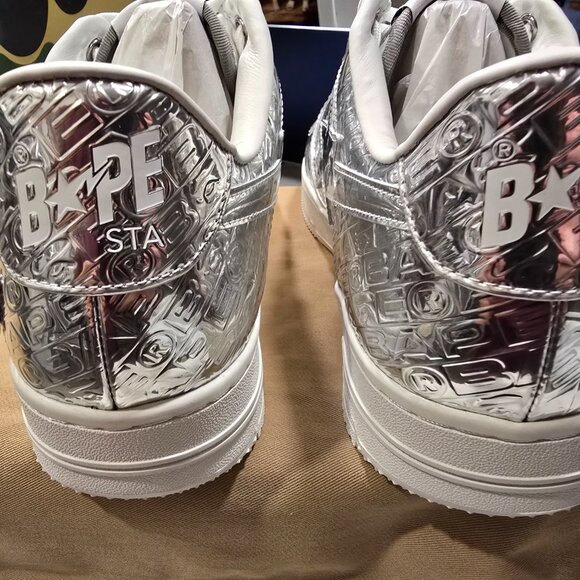 A Bathing Ape BAPE Bapesta #5 SILVER Mens Size 10 1K80191305 Shoes Sneakers NEW - Picture 10 of 14